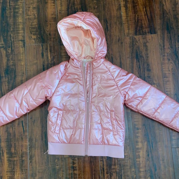 Girls True Religion Puffer Jacket in Pink - Picture 1 of 6